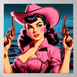 Retro Schattige Cowgirl Poster