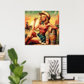 Retro Schattige Cowgirl Poster (Thuiskantoor)