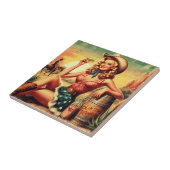 Retro Schattige Cowgirl Tegeltje (Zijkant)