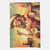 Retro Schattige Cowgirl Theedoek (Verticaal)