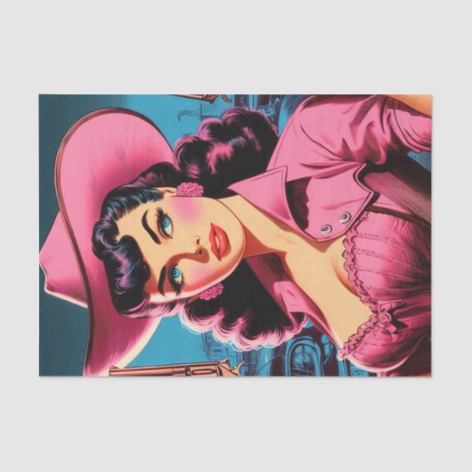 Retro Schattige Cowgirl Tissuepapier (Voorkant)