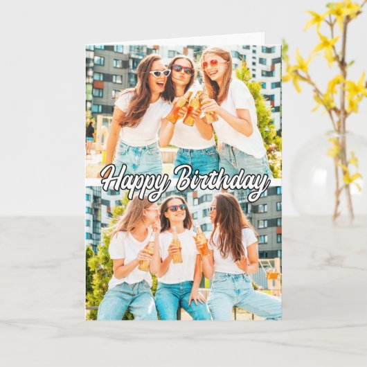 Retro Schattige Custom 2-foto's Sjabloon Happy Bir (Gele Bloem)