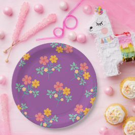 Retro Schattige Daisy Bouquet Patroon in Paarse Papieren Bordje