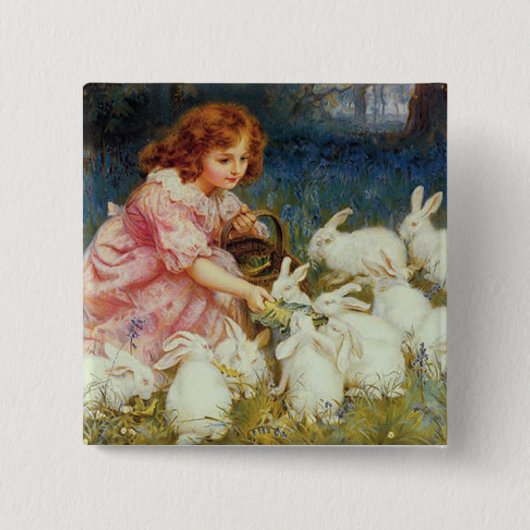 Retro Schattige Dieren Pasen Vierkante Button 5,1 Cm (Voorkant)