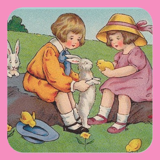 Retro Schattige Dieren Pasen Vierkante Sticker