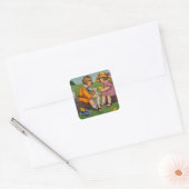 Retro Schattige Dieren Pasen Vierkante Sticker (Envelop)