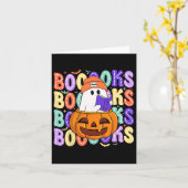 Retro Schattige Geest Docent Halloween Bibliotheca Kaart (Gele Bloem)