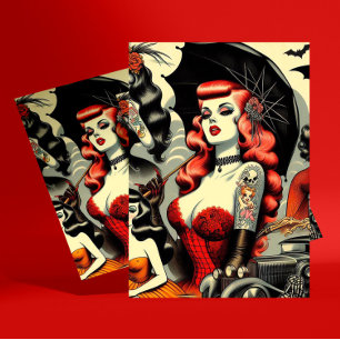 Retro Schattige Getatoeëerde Goth Meisjes Briefkaart