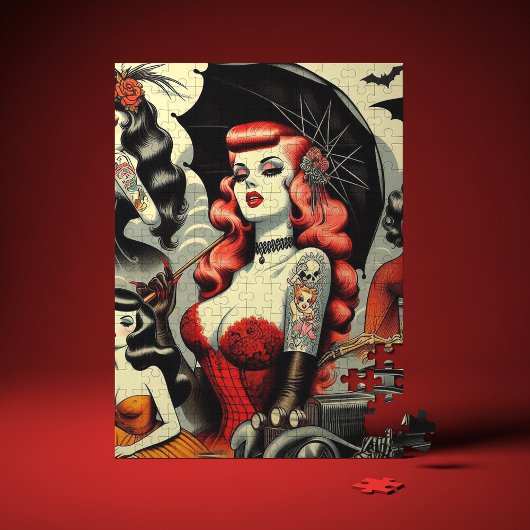Retro Schattige Getatoeëerde Goth Meisjes Legpuzzel