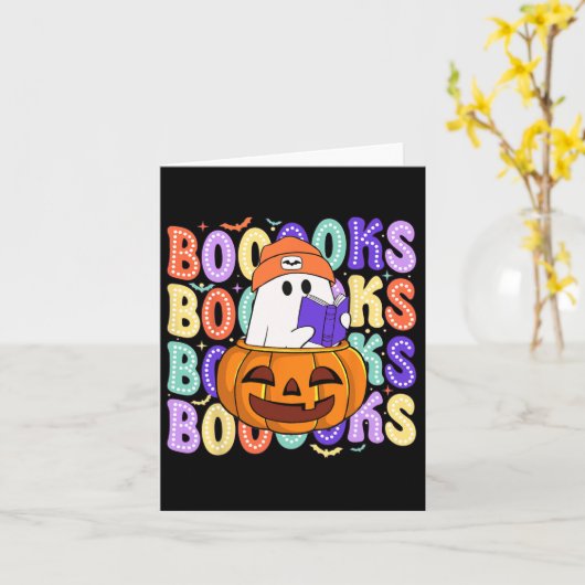 Retro Schattige Ghost Teacher Halloween Librarian  Kaart (Gele Bloem)