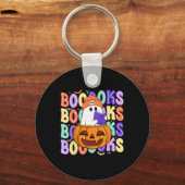 Retro Schattige Ghost Teacher Halloween Librarian  Sleutelhanger (Voorkant)