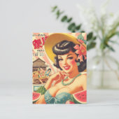 Retro Schattige Japans Meisje Briefkaart (Staand voorkant)