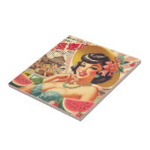Retro Schattige Japans Meisje Tegeltje (Zijkant)