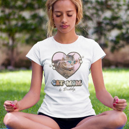Retro Schattige Kat Moeder Hart Foto T-shirt