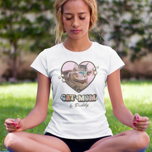 Retro Schattige Kat Moeder Hart Foto T-shirt