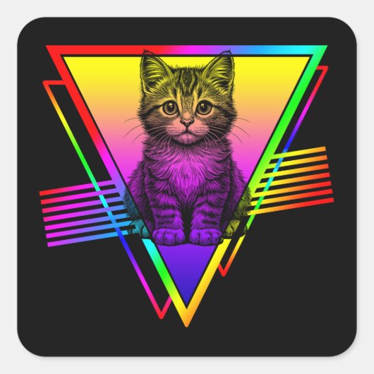 Retro Schattige Kat Vierkante Sticker (Voorkant)