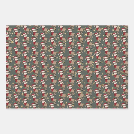  Retro Schattige Kerstgroen Inpakpapier Vel (Voorkant 3)