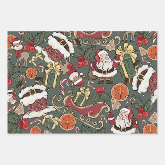  Retro Schattige Kerstgroen Inpakpapier Vel (Voorkant)