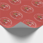  retro schattige kerstman rood wit kerst cadeaupapier (Hoek)