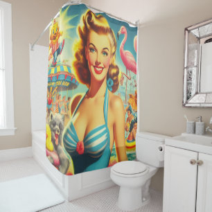 Retro Schattige Kitsch Meisje Douchegordijn