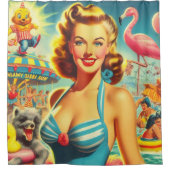 Retro Schattige Kitsch Meisje Douchegordijn (Voorkant)