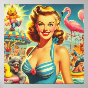 Retro Schattige Kitsch Meisje Poster
