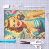 Retro Schattige Kitsch Meisje Tissuepapier (Craft)