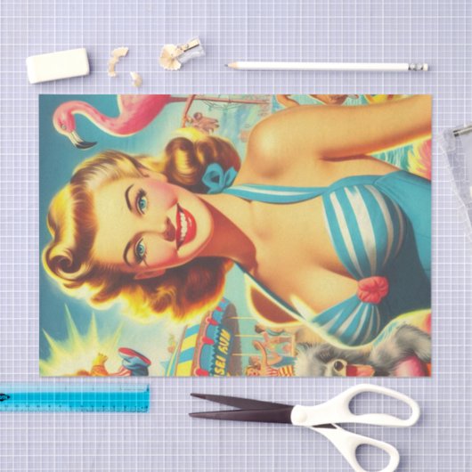 Retro Schattige Kitsch Meisje Tissuepapier (Craft)