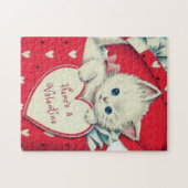 Retro Schattige Kitten Valentijnsdag Legpuzzel (Horizontaal)