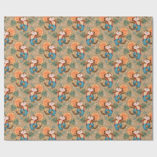 Retro Schattige Leopard Sunshine Pattern Cadeaupapier (Vlak)