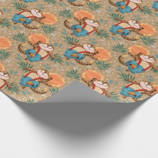 Retro Schattige Leopard Sunshine Pattern Cadeaupapier (Hoek)