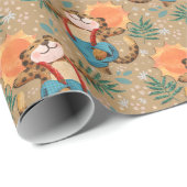 Retro Schattige Leopard Sunshine Pattern Cadeaupapier (Rol Hoek)