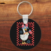 Retro Schattige Meisje 4th of July Goose Hot Dog O Sleutelhanger (Voorkant)