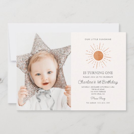 Retro Schattige Onze Kleine Zonneschijn 1e Verjaar Kaart (Voorkant)