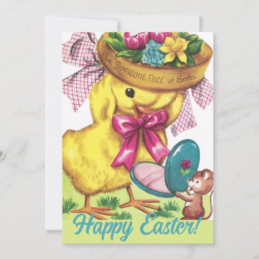  Retro Schattige Pasen Bonnet Chick Custom Feestdagenkaart (Voorkant)