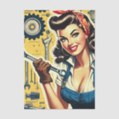 Retro Schattige Pin-up Mechanicien Tissuepapier (Voorkant)