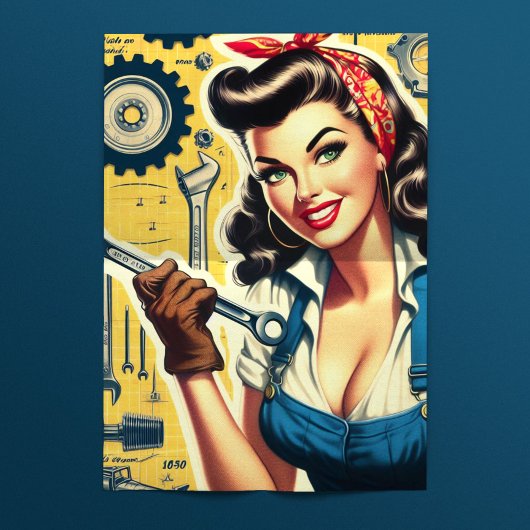 Retro Schattige Pin-up Mechanicien Tissuepapier