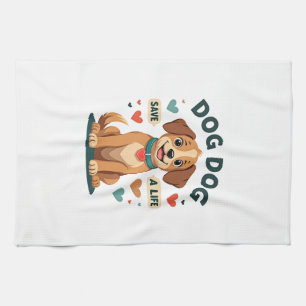 Retro Schattige Reddingshond Save A Life Cartoon P Theedoek