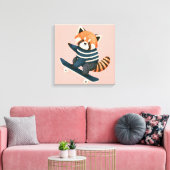 Retro Schattige Rode Panda Wasbeer Skateboarden Canvas Afdruk (Insitu (Woonkamer))