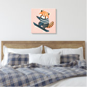 Retro Schattige Rode Panda Wasbeer Skateboarden Canvas Afdruk (Insitu (Slaapkamer))