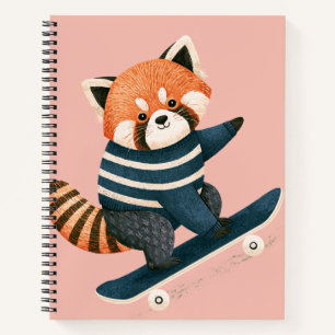 Retro Schattige Rode Panda Wasbeer Skateboarden Notitieboek