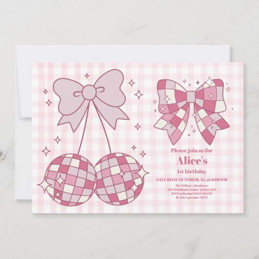 Retro Schattige Roze Bow Coquette 1e Verjaardag Kaart (Voorkant)