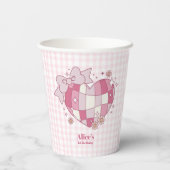 Retro Schattige Roze Bow Coquette 1e Verjaardag Papieren Bekers (Achterkant)
