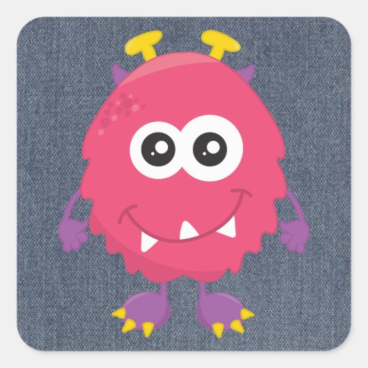 Retro Schattige roze monster Vierkante Sticker (Voorkant)