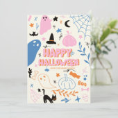Retro Schattige Roze Sinaasappel Pastel Halloween Feestdagenkaart (Staand voorkant)