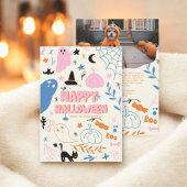 Retro Schattige Roze Sinaasappel Pastel Halloween Feestdagenkaart