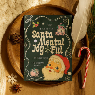 Retro Schattige Santa Christmas Green Ribbon Feestdagenkaart