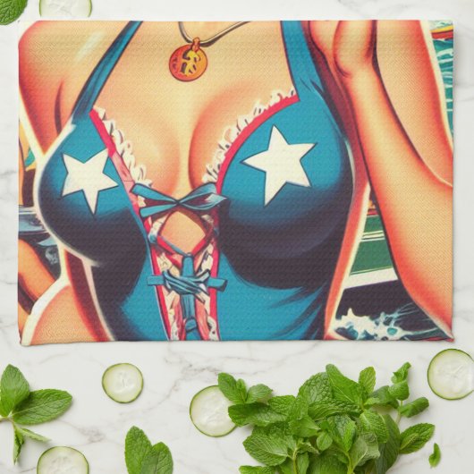 Retro Schattige Zomermeisje Theedoek (Gevouwen)