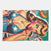 Retro Schattige Zomermeisje Theedoek (Horizontaal)
