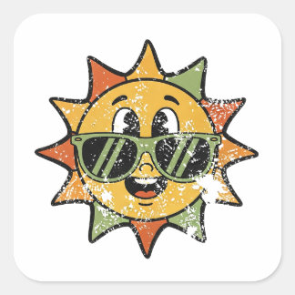 Retro Schattige Zon Vierkante Sticker